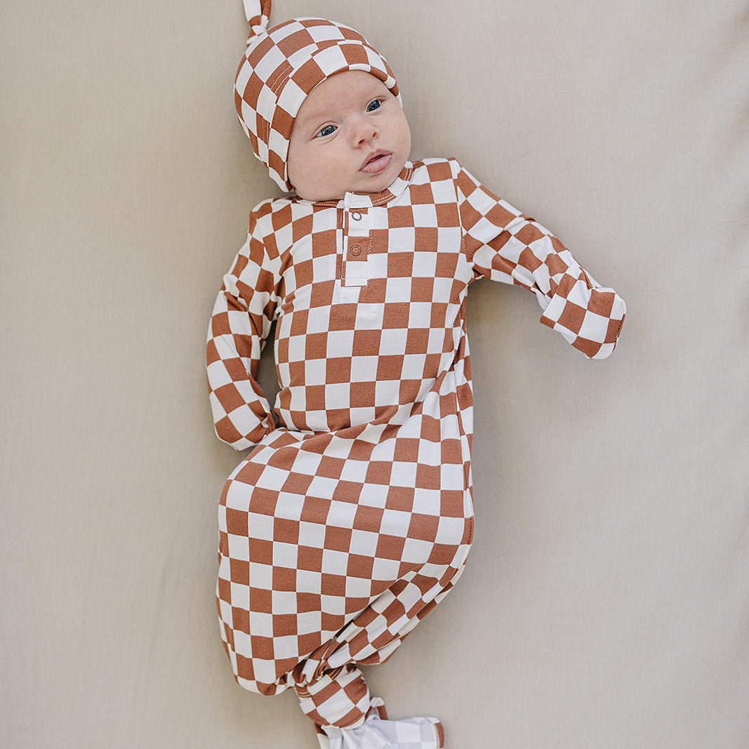 Rust Checkered Bamboo Knot Gown