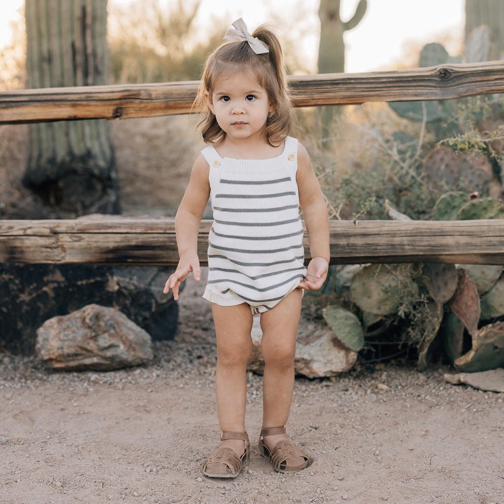 Sage Stripe Knit Bubble Romper