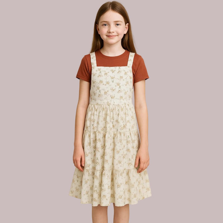 Shay Overall Dress in Ivory Floral - Kids