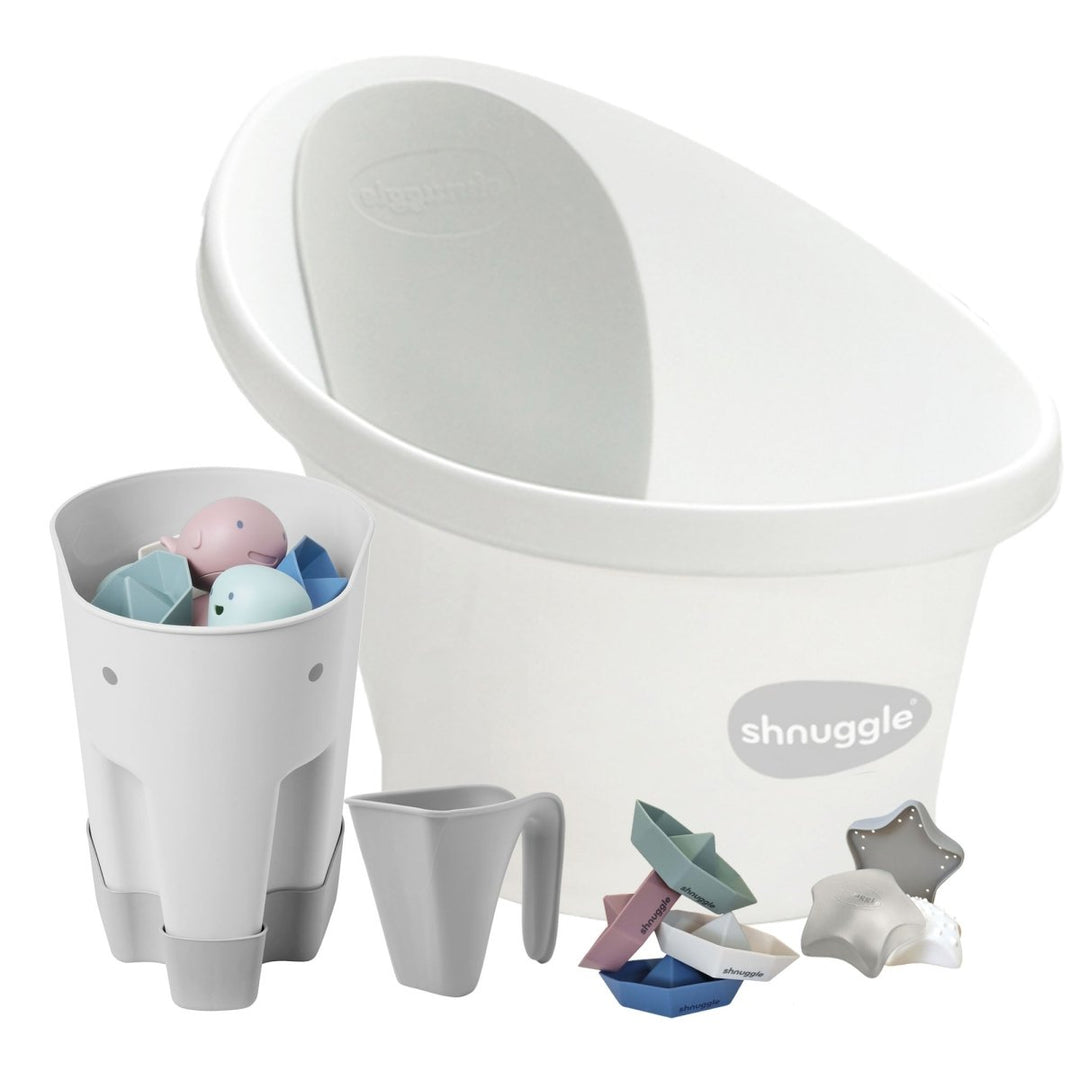 Shnuggle Newborn Bundle: Baby Bath &amp; Accessories Bundle - 5-Piece Set | Cozy Support, Easy Cleanup &amp; Sensory Fun