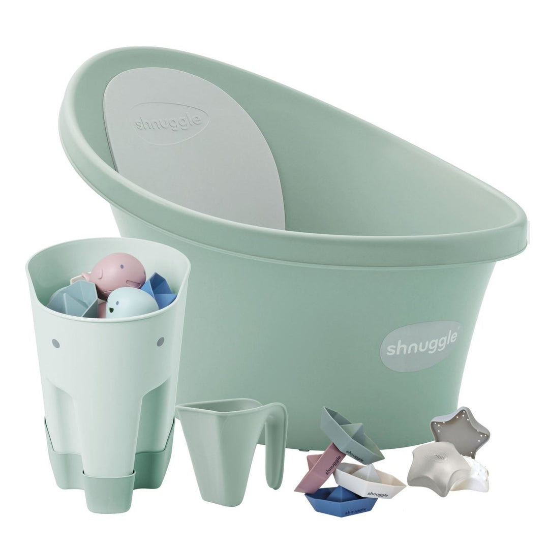 Shnuggle Newborn Bundle: Baby Bath &amp; Accessories Bundle - 5-Piece Set | Cozy Support, Easy Cleanup &amp; Sensory Fun