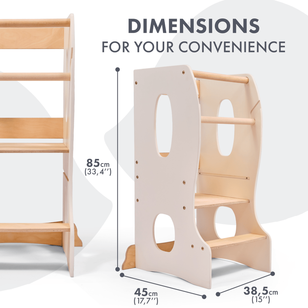 Stable Montessori Learning Tower: Wooden Growing Chair - Ivory