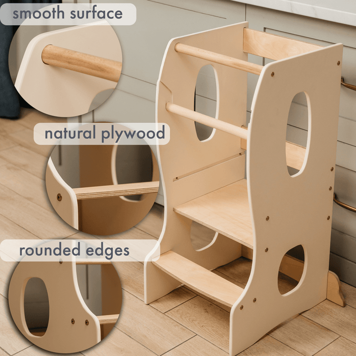 Stable Montessori Learning Tower: Wooden Growing Chair - Ivory