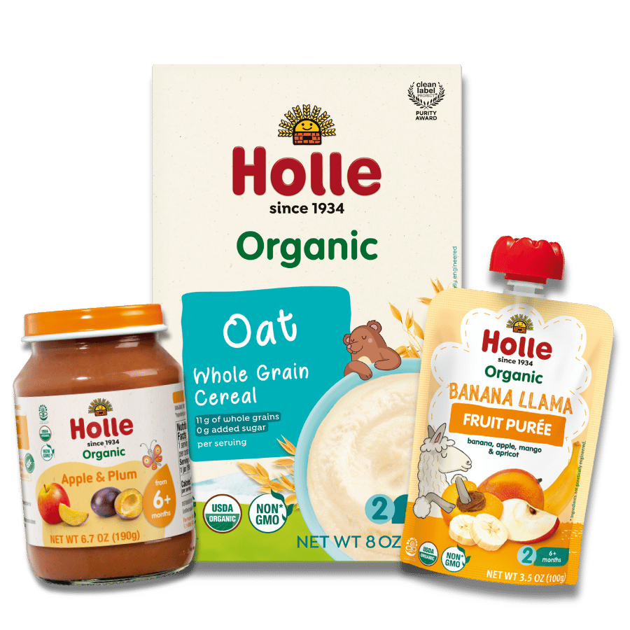 Starting Solids Variety Bundle: Apple & Plum Jars, Oat Cereal, Banana Llama