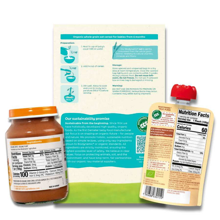 Starting Solids Variety Bundle: Apple &amp; Plum Jars, Oat Cereal, Banana Llama