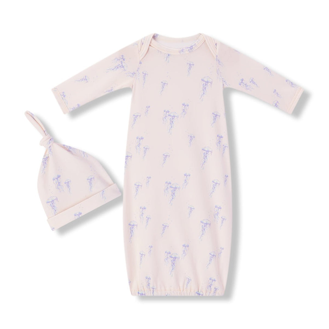 Sunset Jellyfish Cotton Stretch Newborn Gown &amp; Hat Set