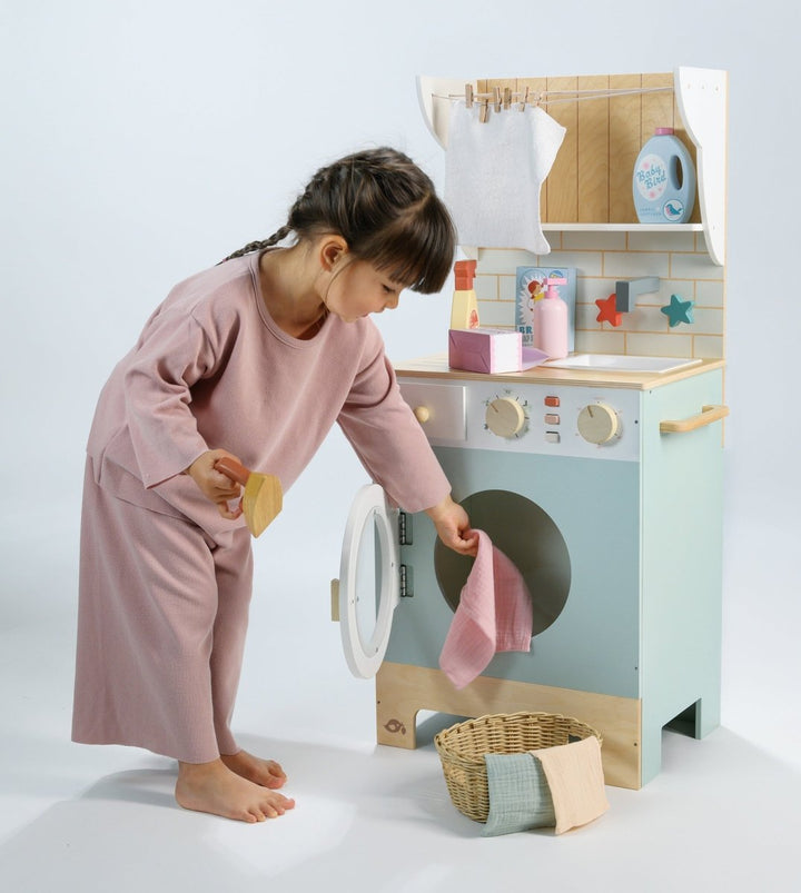 Pretend Play Wooden Washing machine - Tender Leaf Toys | Bee Like Kids