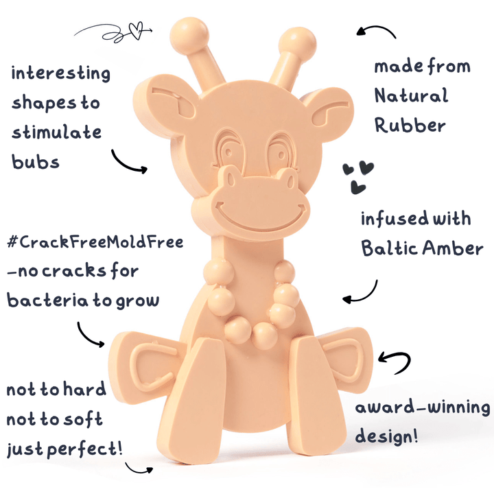 The Little Bamber - Pink - Natural Rubber &amp; Baltic Amber Teething Toy