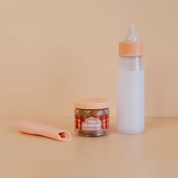 Tiny Tummies Puree and Milk Bottle set for doll - Gingerbread