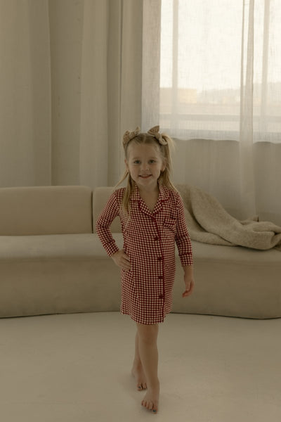 Toddler Bamboo Sleeping Dress - Red Gingham