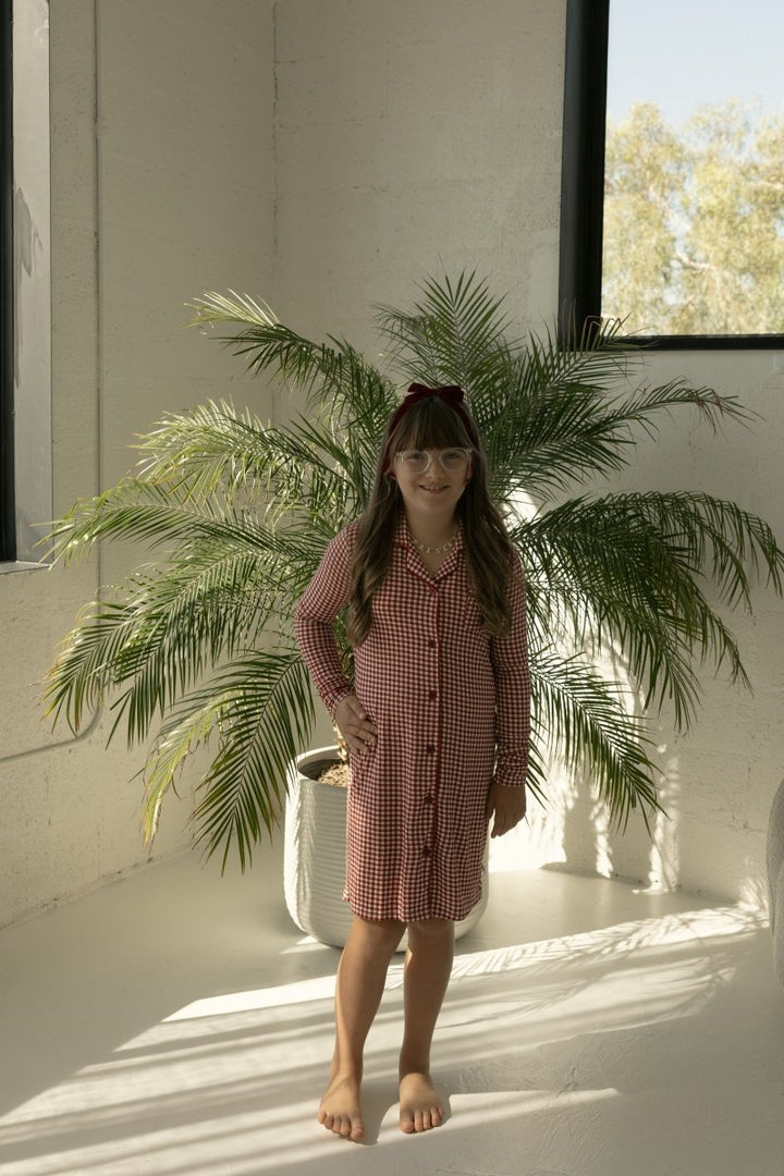 Toddler Bamboo Sleeping Dress - Red Gingham