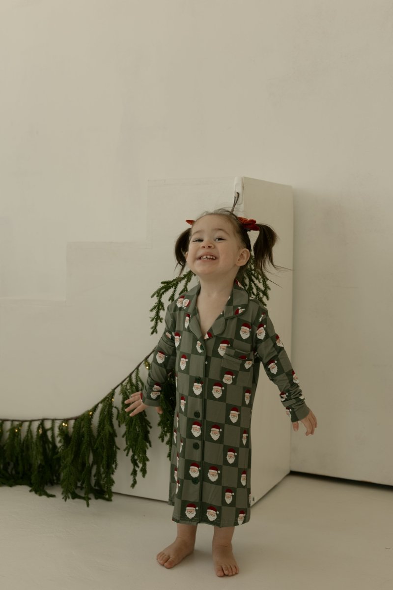 Toddler Bamboo Sleeping Dress - Santa Checkerboard