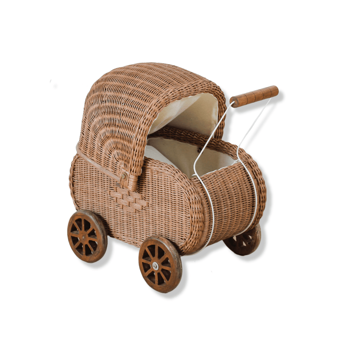 Vintage Charm Rattan Doll Pram