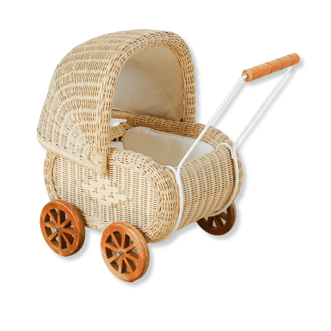 Wicker baby doll vintage stroller 