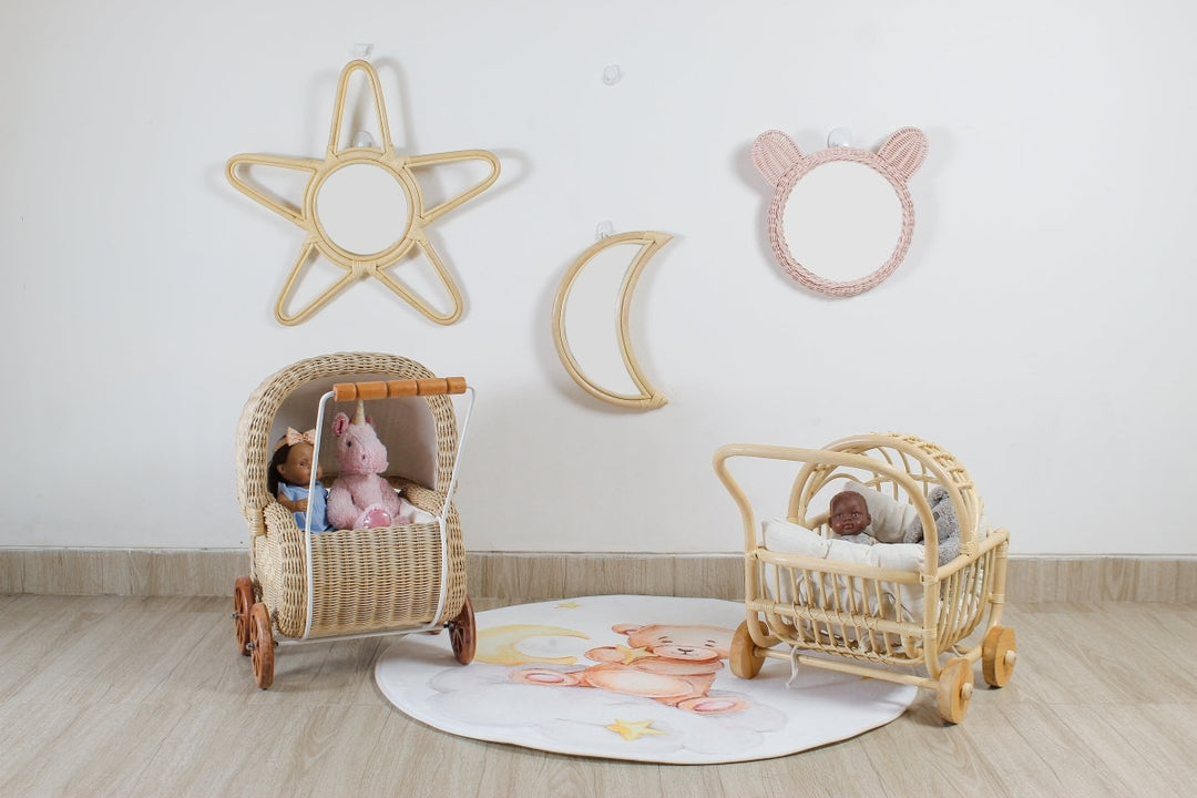 Vintage Charm Rattan Doll Pram