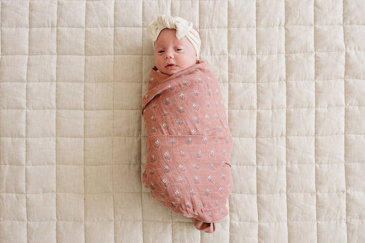 Vintage Pink Floral Muslin Swaddle Blanket