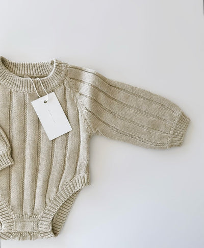 Wide Ribbed Knit Onesie - Biscotti