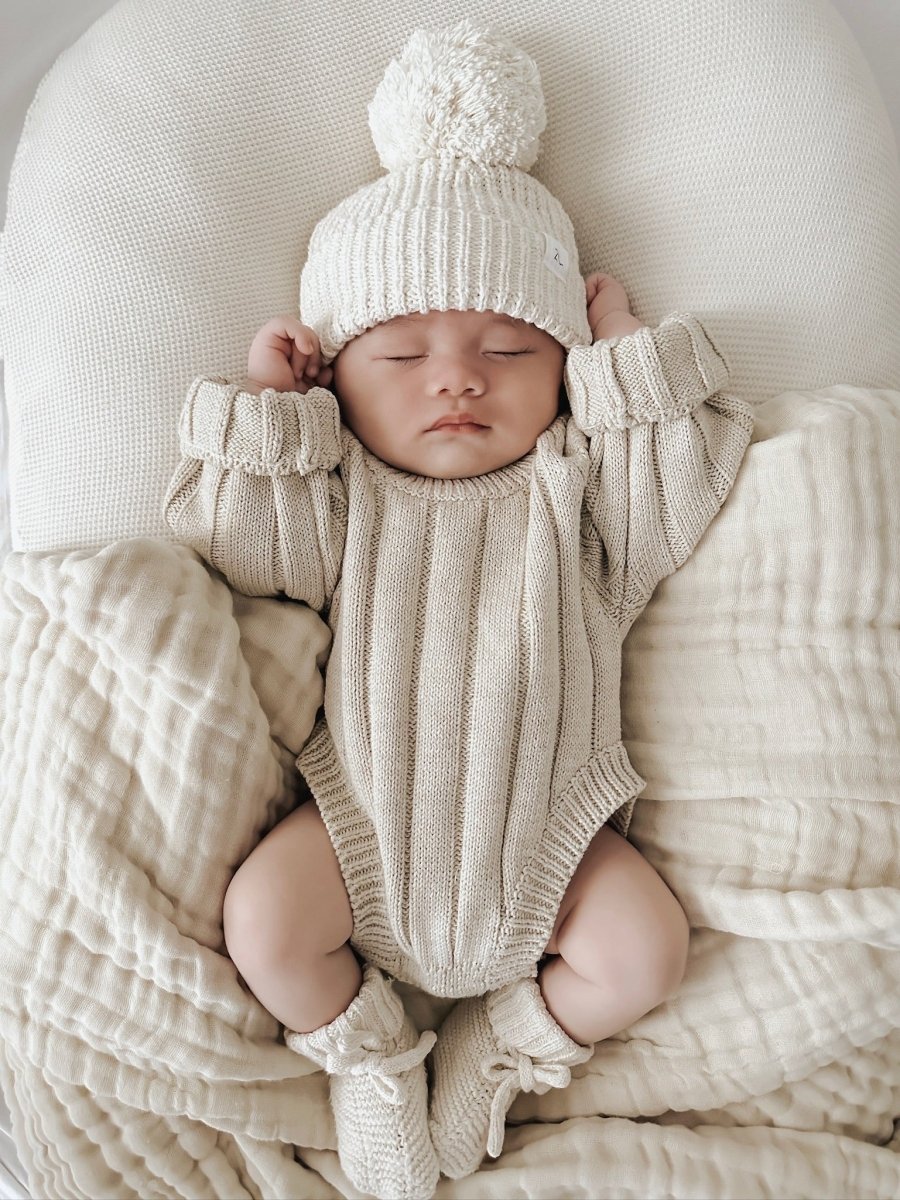 Wide Ribbed Knit Onesie ‘Oatmeal’