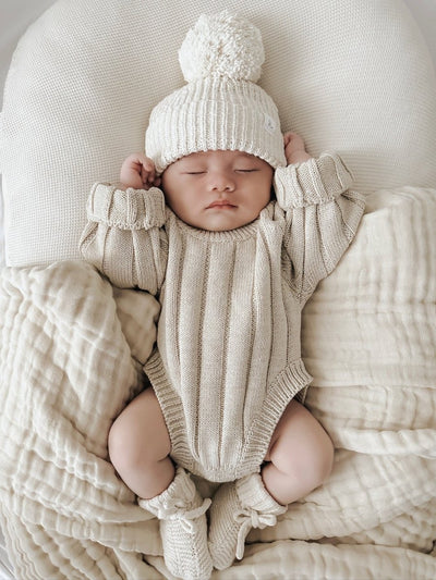 Wide Ribbed Knit Onesie ‘Oatmeal’