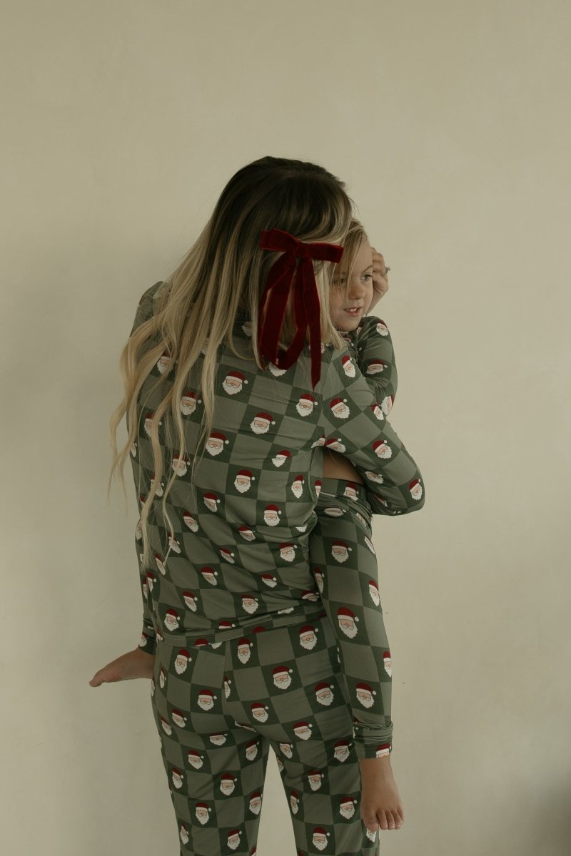 Women's Bamboo Pajamas - Santa Checkerboard