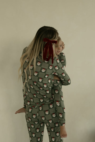 Women's Bamboo Pajamas - Santa Checkerboard