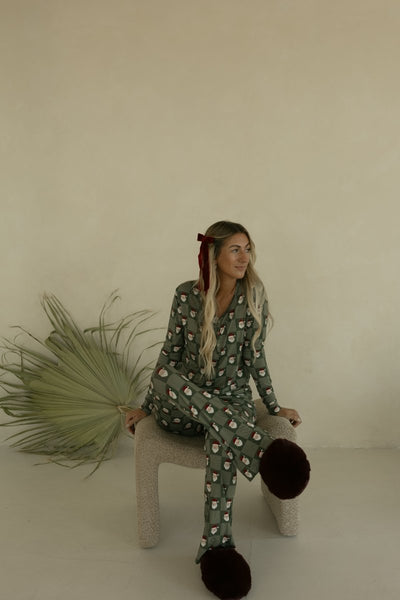 Women's Bamboo Pajamas - Santa Checkerboard