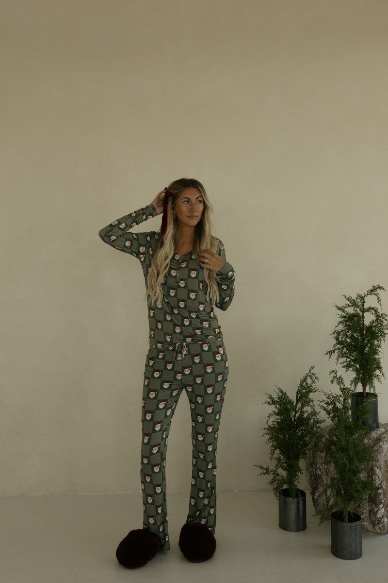 Women's Bamboo Pajamas - Santa Checkerboard