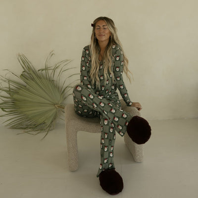 Women's Bamboo Pajamas - Santa Checkerboard