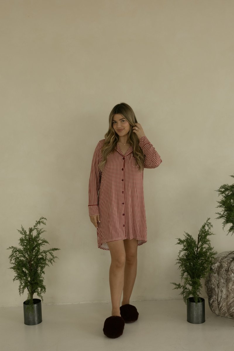 Women's Bamboo Sleeping Dress - Red Gingham