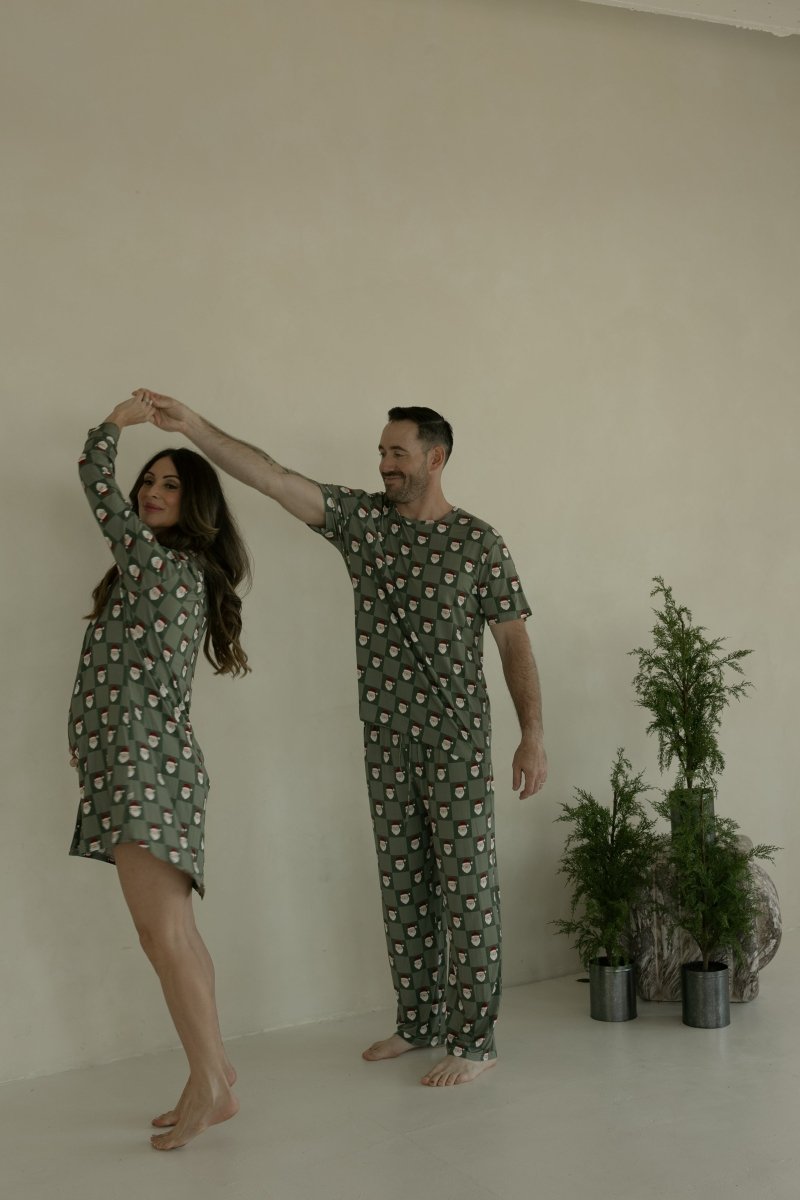 Women's Bamboo Sleeping Dress - Santa Checkerboard