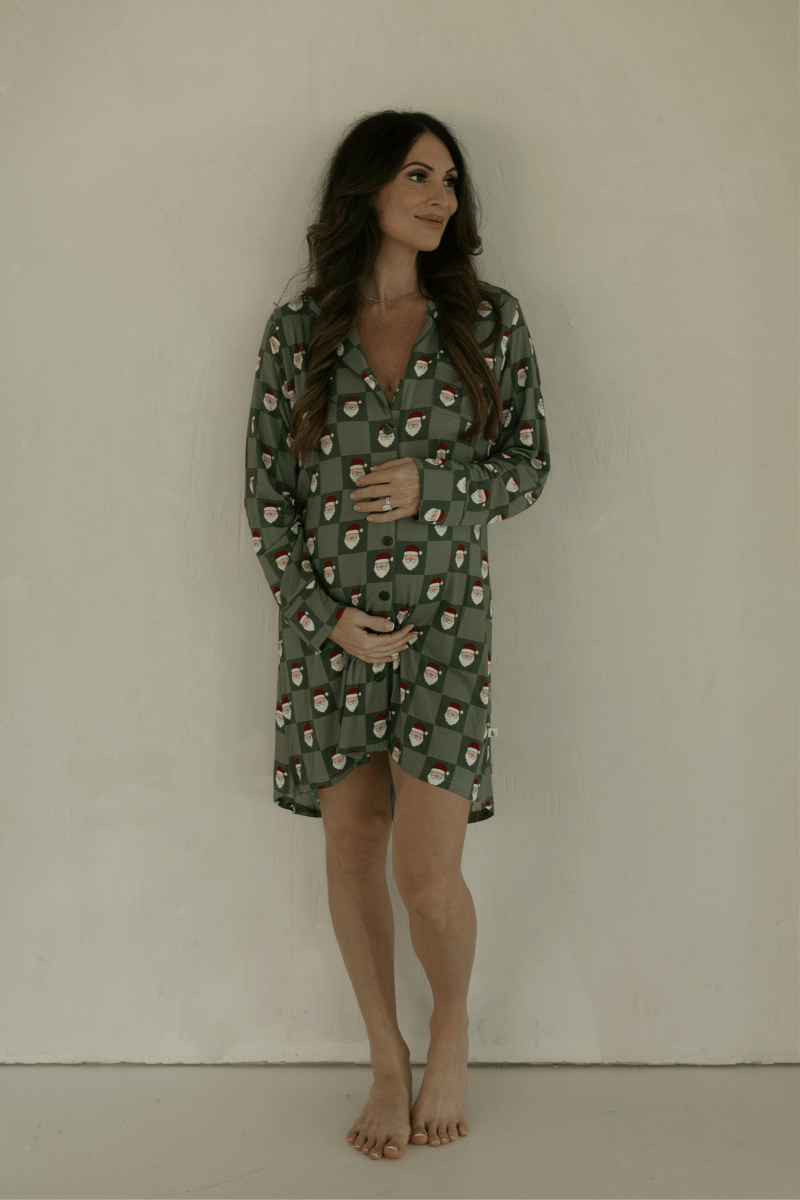 Women's Bamboo Sleeping Dress - Santa Checkerboard