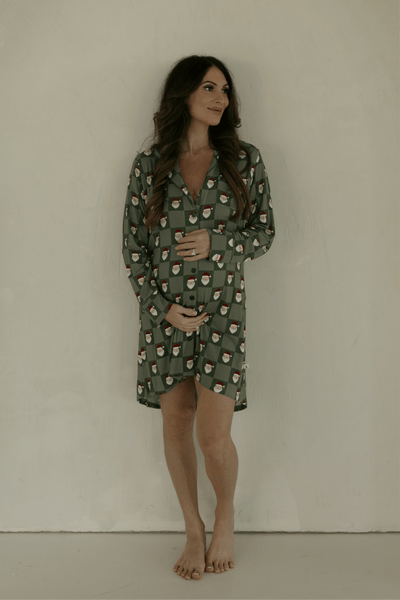 Women's Bamboo Sleeping Dress - Santa Checkerboard