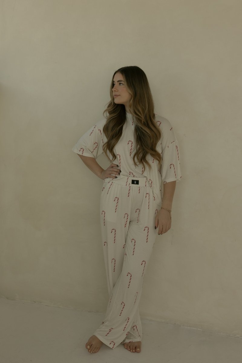 Women's Boxy Tee Lounge Set - Candy Cane