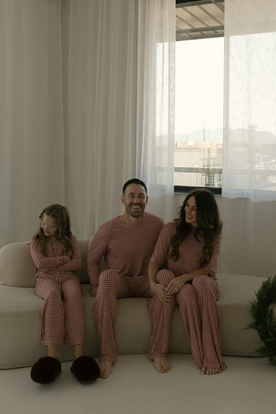 Women's Boxy Tee Lounge Set - Red Gingham