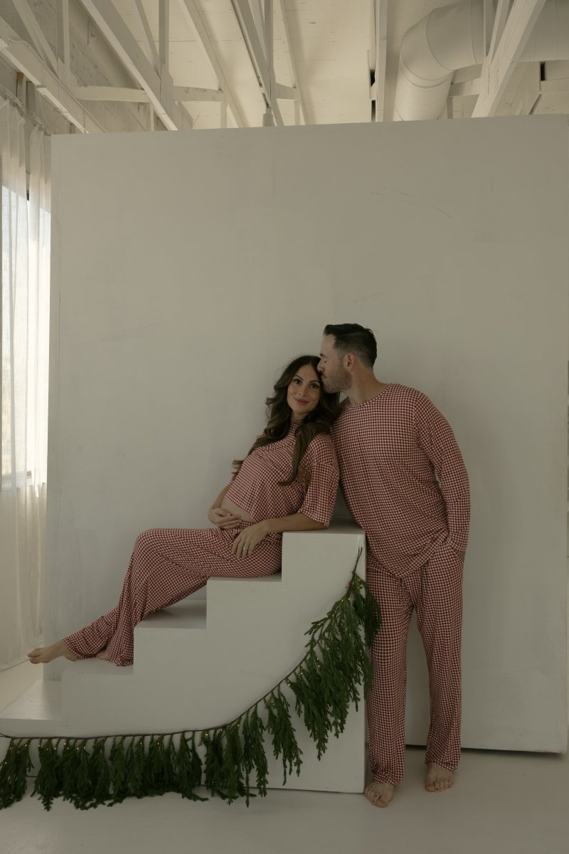 Women's Boxy Tee Lounge Set - Red Gingham