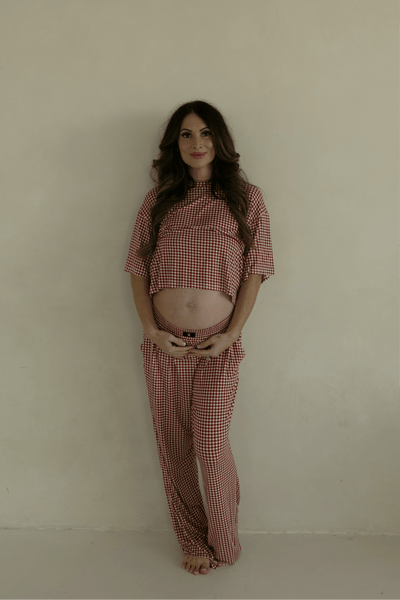 Women's Boxy Tee Lounge Set - Red Gingham
