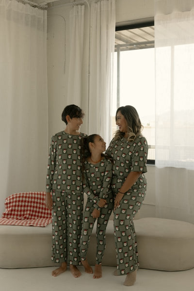 Women's Boxy Tee Lounge Set - Santa Checkerboard