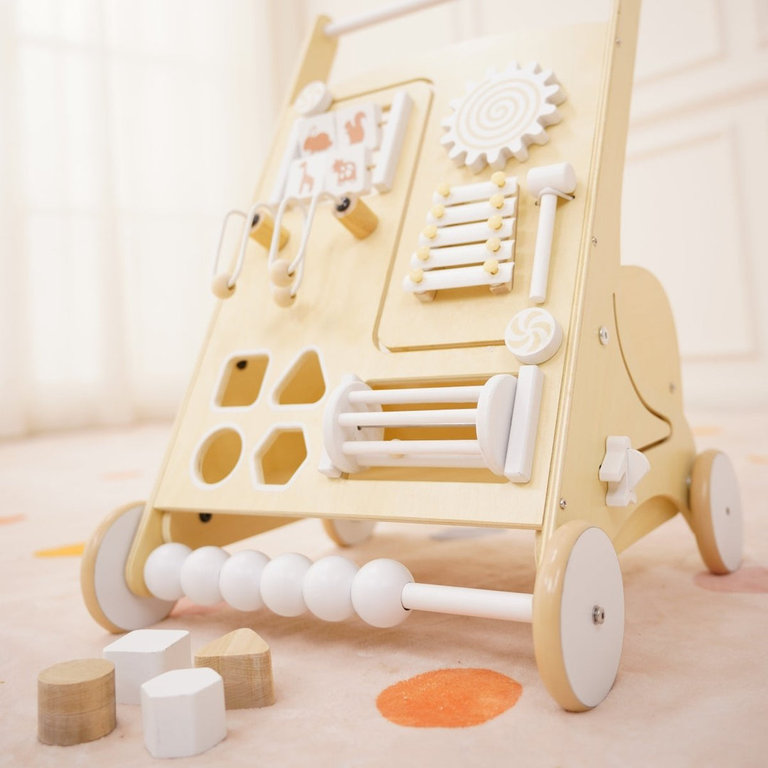 Wooden Baby Activity Walker with Sensory Play - Natural