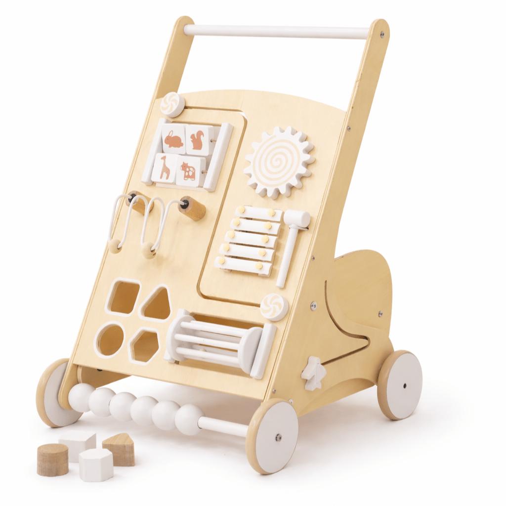 Wooden Baby Activity Walker with Sensory Play - Natural