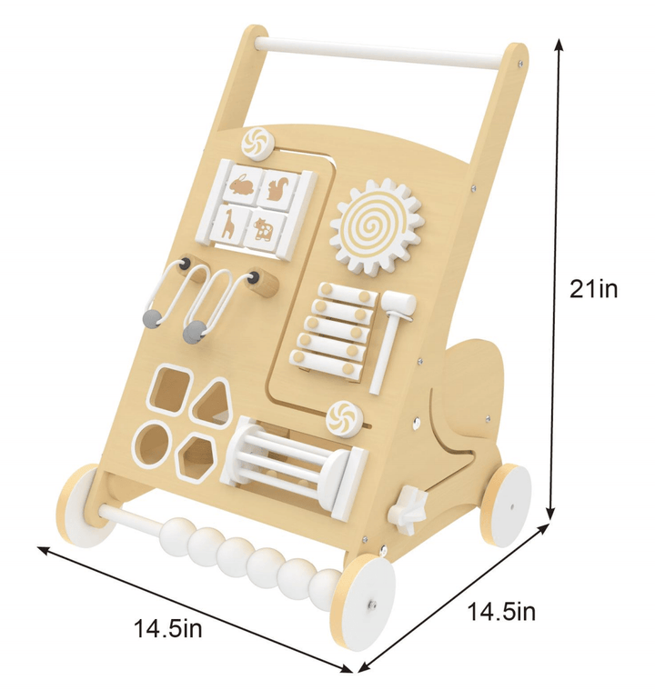 Wooden Baby Activity Walker with Sensory Play - Natural