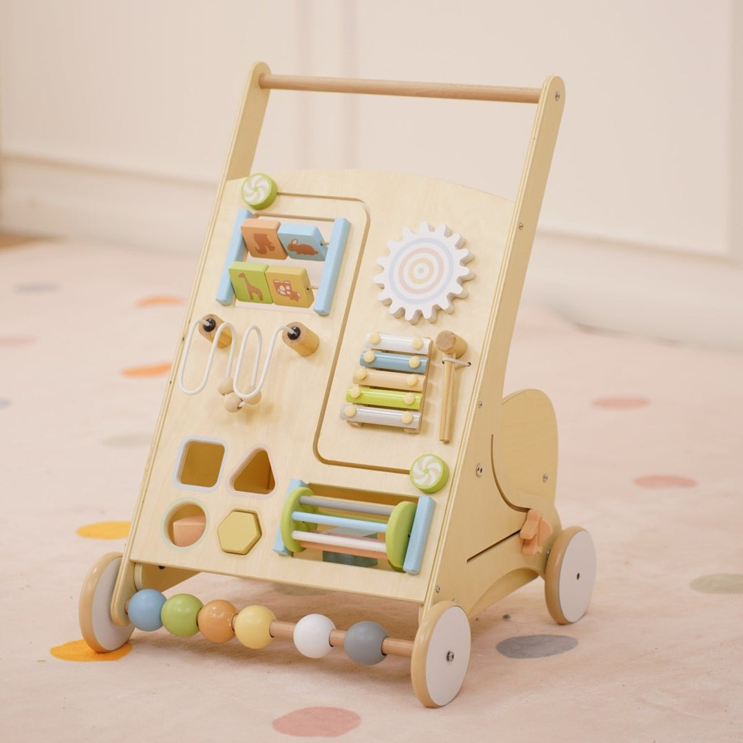 Wooden Baby Activity Walker with Sensory Play - Pastel Edition