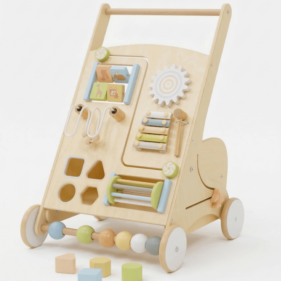 Wooden Baby Activity Walker with Sensory Play - Pastel Edition