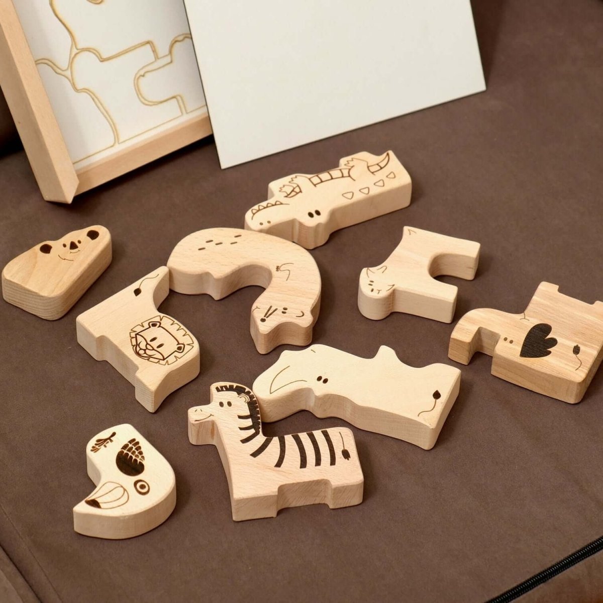 Wooden Safari Animal Puzzle Box for Toddlers