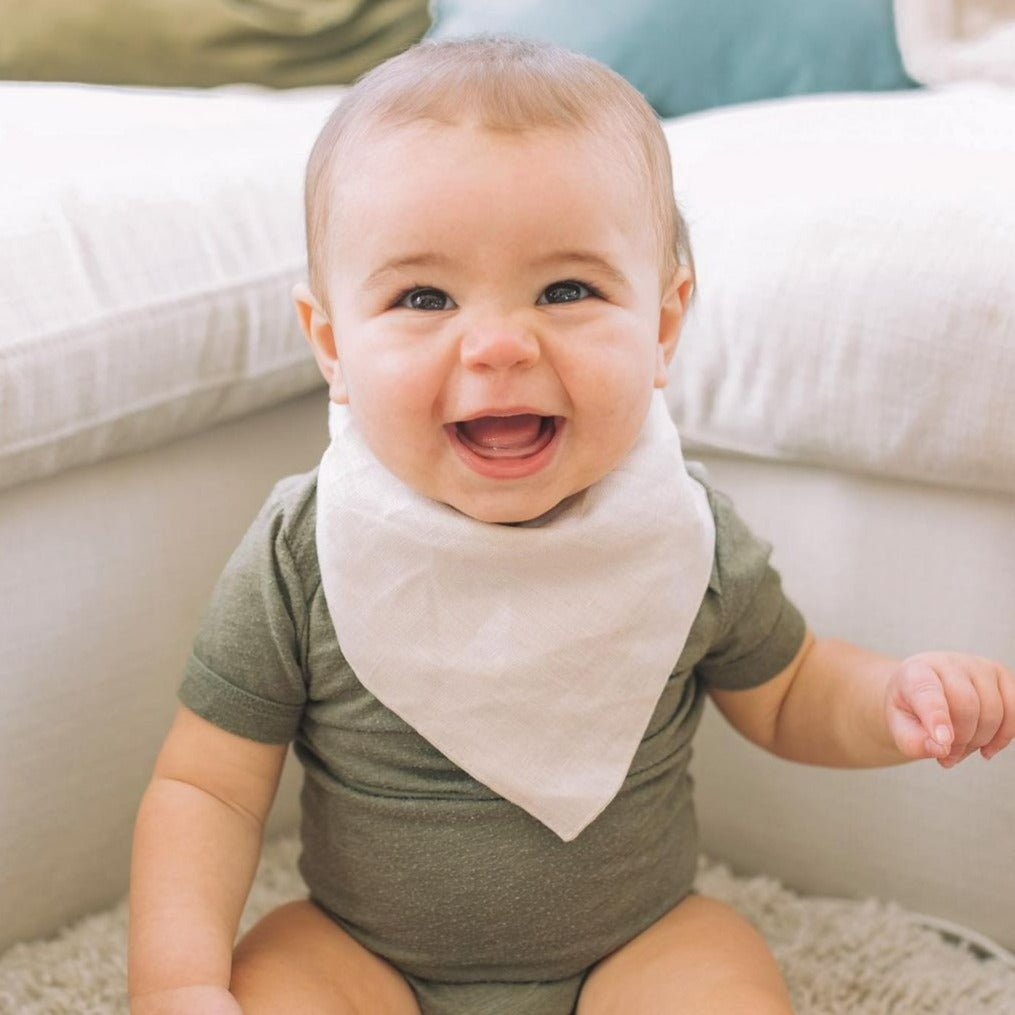 Moss and fawn Linen Drool Bib | Bee Like Kids