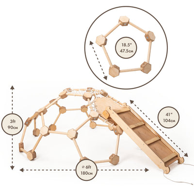 2in1 Climbing Set: Wooden Climbing Geodome with Slide Board