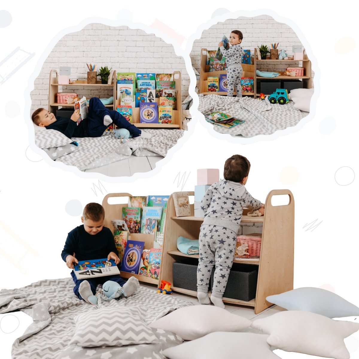 2in1 Montessori Shelves Set: Bookshelf + Toy Shelf