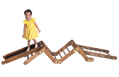 3in1 Montessori Climbing Frame Set: Snake Ladder + Slide Board/Ramp + Net
