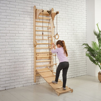 3in1: Wooden Swedish Wall / Climbing ladder + Swing Set + Slide Board