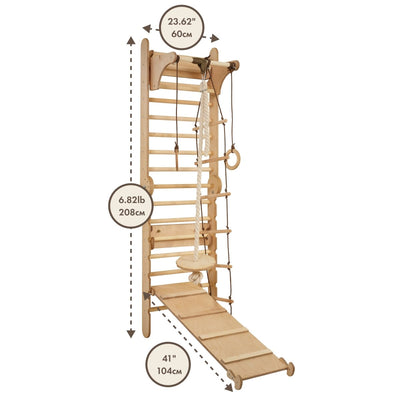 3in1: Wooden Swedish Wall / Climbing ladder + Swing Set + Slide Board