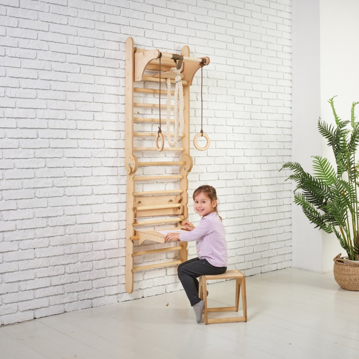 3in1: Wooden Swedish Wall / Climbing ladder + Swing Set + Slide Board